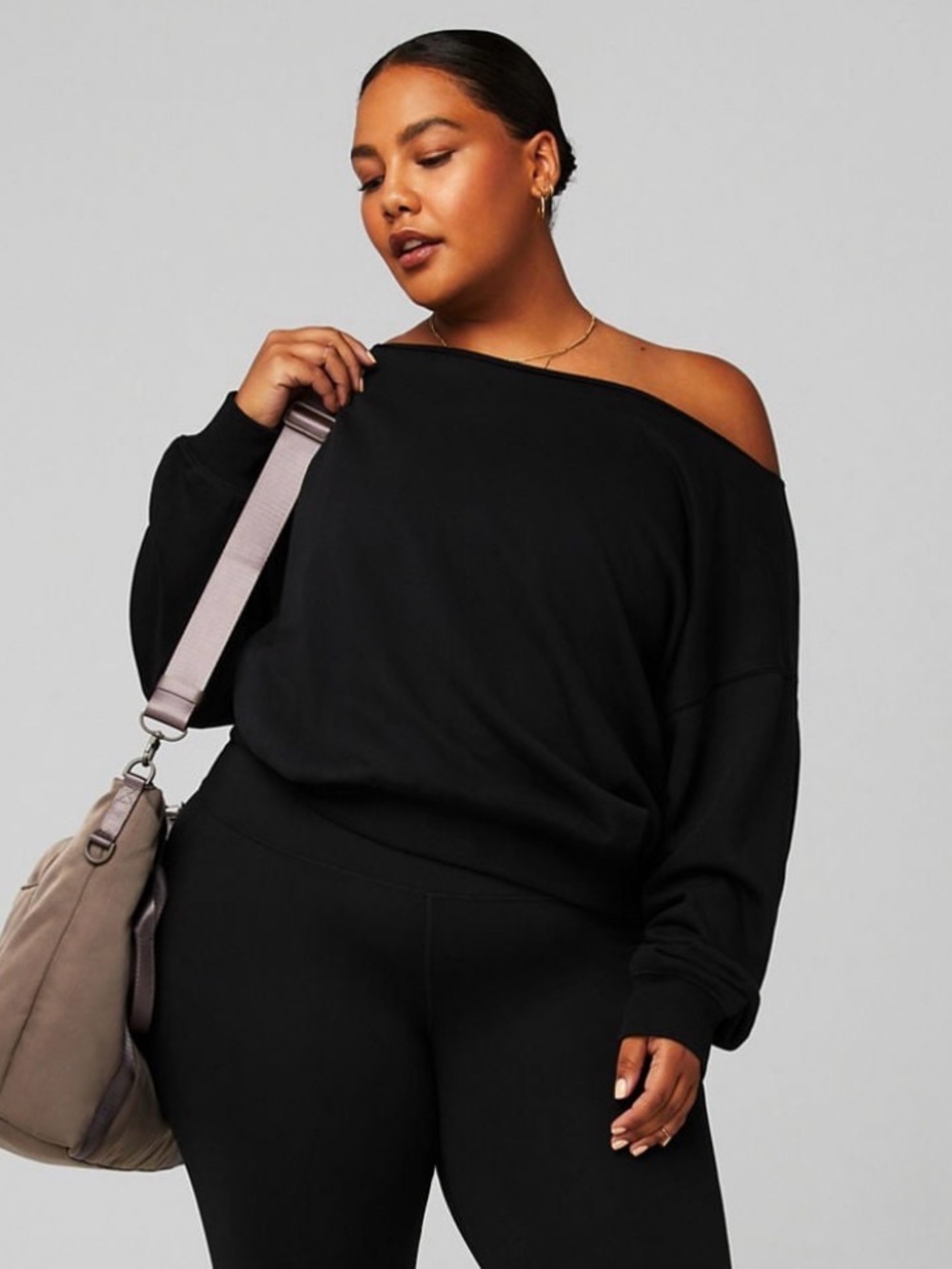 Fabletics Black Off-the-Shoulder Pullover Sweater